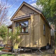 Sweet Pea Tiny House Rear and Hitch Side
