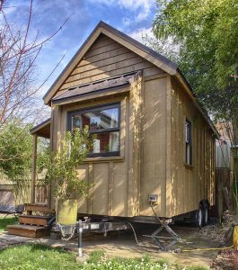 Sweet Pea Tiny House Rear and Hitch Side