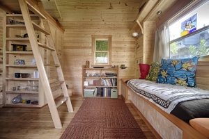 Sweet Pea Tiny House Living Area with Loft Ladder